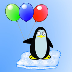 the drawn penguin with air marbles stands on a block hours of ic