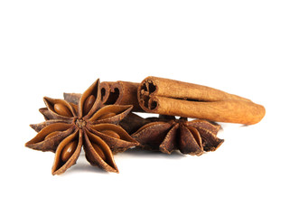 Cinnamon sticks and anise stars. Isolated