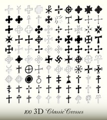 Collection of 100 isolated classic cross in three dimensions