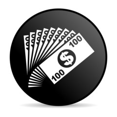 money black circle web glossy icon