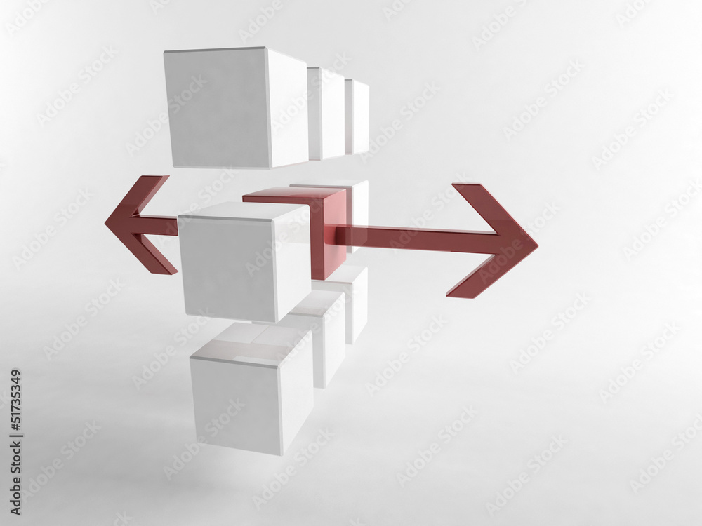 Wall mural white 3d cube with mini red cube | concept