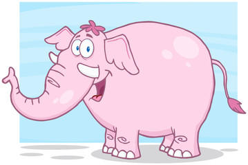 Happy Pink Elephant Cartoon Character