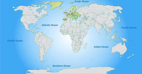 Landkarte von Europa und der Welt