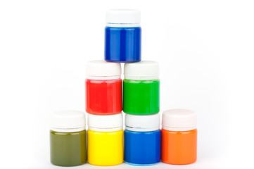Colorful paints isolated on a white backgrounds