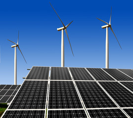 solar energy panels and wind turbine