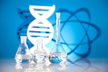 DNA molecules, atom, Laboratory glassware  