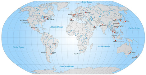 Worldmap with important Cities