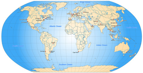 Worldmap with important Cities