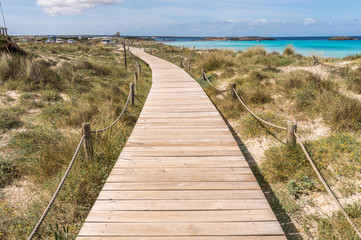 Obraz premium Beach way to Illetes beach in Formentera Balearic islands