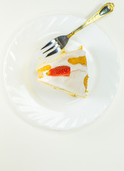 A slice of cheese pound cake coated with sugar glaze