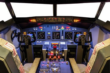 Cockpit of an homemade Flight Simulator - Boeing 737/800 - obrazy, fototapety, plakaty