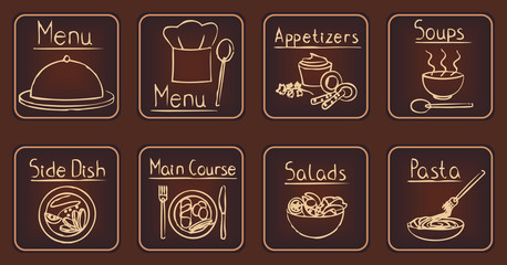Elegant brown restaurant related icons set 1