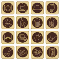 Golden brown restaurant icons set