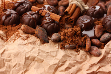 Composition of chocolate sweets, cocoa and spices