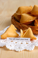 Fortune cookies on wooden table