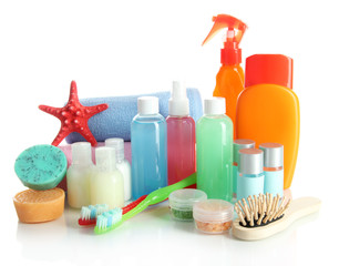 Hotel cosmetics kit isolated on white