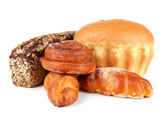 Composition with bread and rolls, isolated on white