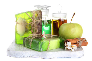 Hand made soap and ingredients for soap making, isolated