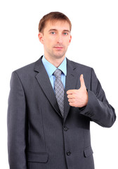 Young businessman isolated on white.