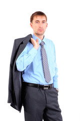 Young businessman isolated on white.