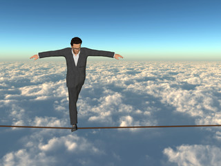 A businessman in crisis walking in balance
