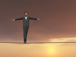 Fototapeta na wymiar A businessman in crisis walking in balance