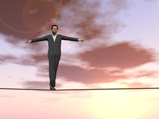 A businessman in crisis walking in balance