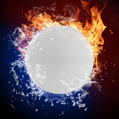 Ping pong ball in fire flames and splashing water