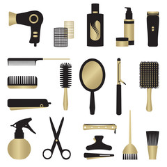 Gold and black hairdressing related objects set - 51751185
