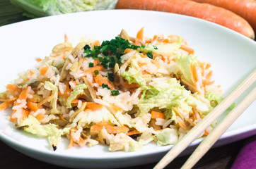 Rice salad with napa cabbage and roasted almonds