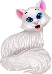 Foto op Canvas Schattige witte kat cartoon © tigatelu
