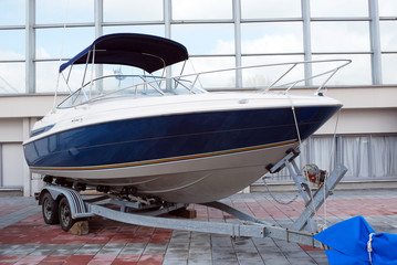 fast luxury boat ready for transport © goce risteski