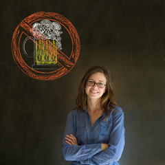 No beer alcohol woman on blackboard background