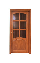 closed oak door on a white background, isolated