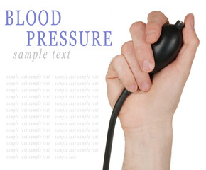 Hand holding a sphygmomanometer isolated on white background