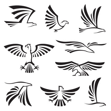 set of nine eagle symbols