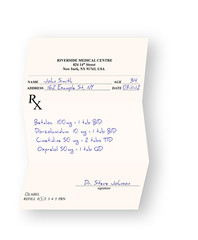 Filled in medical prescription isolated on white background