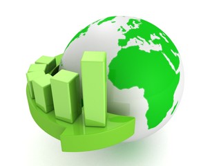 green business graph on arrow around earth globe