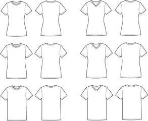 Vector illustration of t-shirts. Different silhouettes