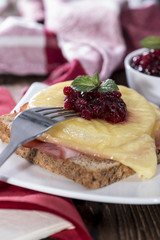 Toast Hawaii topped with cranberries