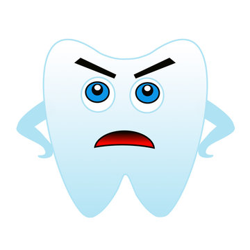 an angry tooth on a white background