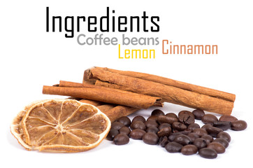 cinnamon, lemon and coffee beans