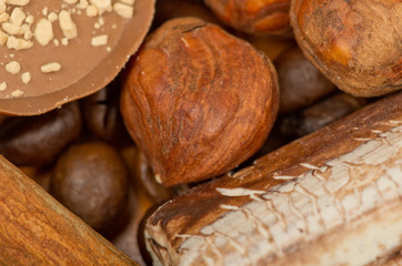 coffee beans, cinnamon and nuts
