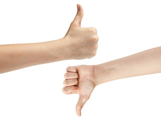female teen hands like dislike symbol