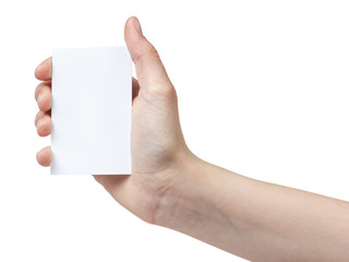 Obraz premium female teen hand holding blank paper card