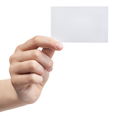 female teen hand holding blank visiting card