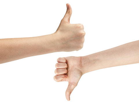 female teen hands like dislike symbol