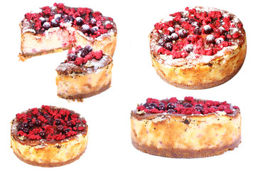 cheesecake with raspberries. Collage, collection
