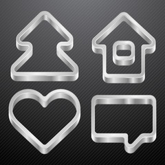 Silver icons of house, bubble, heart, tree.
