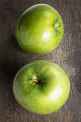 two ripe green apples close up